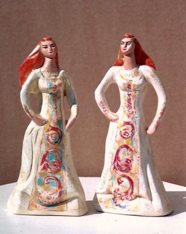 Skulptur mit dem Titel "les figurines en sc…" von Eva Ars, Original-Kunstwerk, Keramik