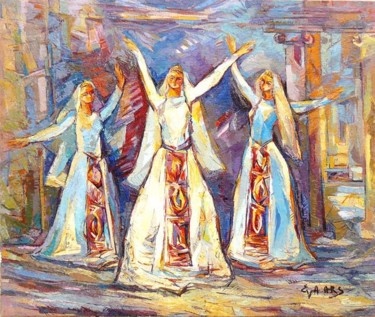 Malerei mit dem Titel "le trio nazeli" von Eva Ars, Original-Kunstwerk, Öl
