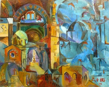 Painting titled "notre dame de la ga…" by Eva Ars, Original Artwork, Oil