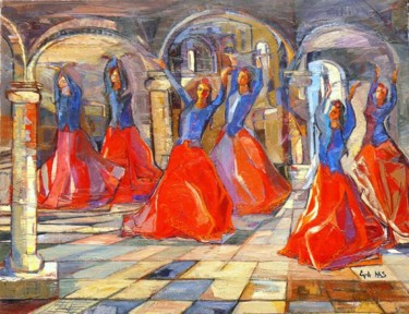 Malerei mit dem Titel "la danse des tulipes" von Eva Ars, Original-Kunstwerk, Öl