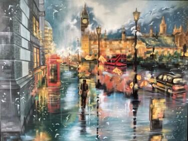 Malerei mit dem Titel "London's lights" von Eva Bazhenova, Original-Kunstwerk, Öl