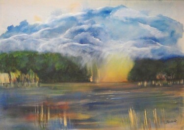 Painting titled "Before storm" by Eva Bodnar, Original Artwork, Acrylic Mounted on Wood Stretcher frame