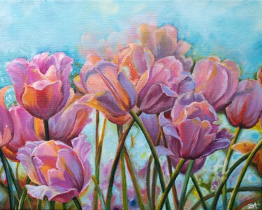 Painting titled "Tulips" by Eva Chen, Original Artwork, Acrylic