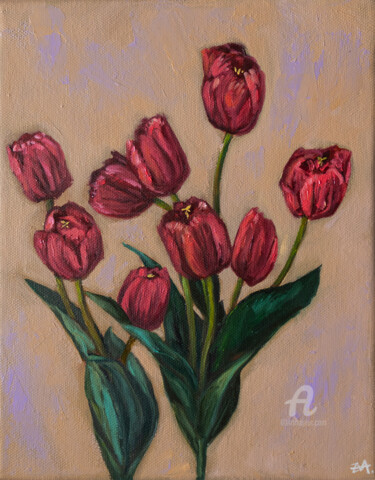Painting titled "Tulip ll" by Eva Chen, Original Artwork, Oil