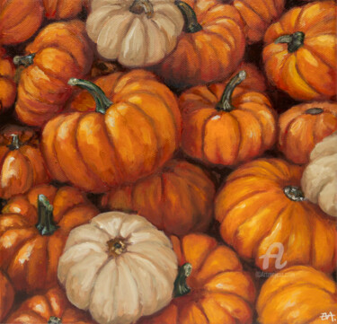 Painting titled "Pumpkins" by Eva Chen, Original Artwork, Oil
