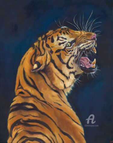 Painting titled "Tiger" by Eva Chen, Original Artwork, Oil
