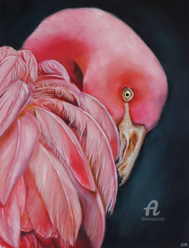 Peinture intitulée "Flamingo" par Eva Chen, Œuvre d'art originale, Huile