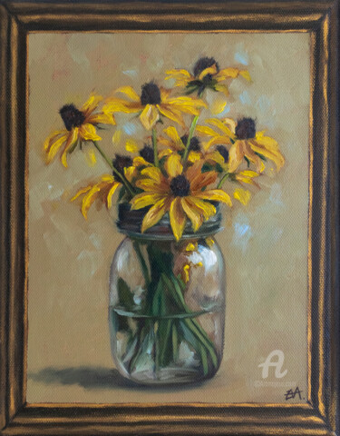 Peinture intitulée "Rudbeckia" par Eva Chen, Œuvre d'art originale, Huile