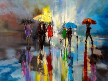 Painting titled "'Daily Walk'" by Eva Czarniecka, Original Artwork, Oil