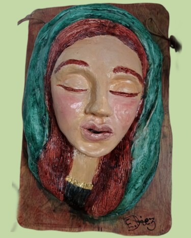 Sculpture titled "Marie" by Eva Diez, Original Artwork, Clay Mounted on Wood Panel