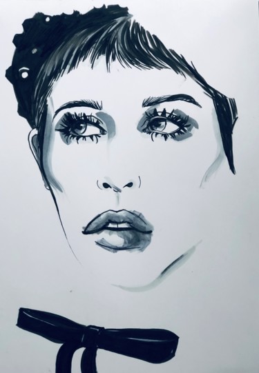 Drawing titled "Face" by Evgeniya Abramova, Original Artwork, Marker
