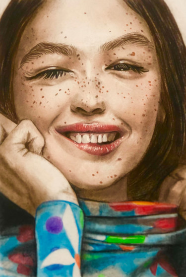 Drawing titled "Sun Face" by Evgeniya Abramova, Original Artwork, Chalk