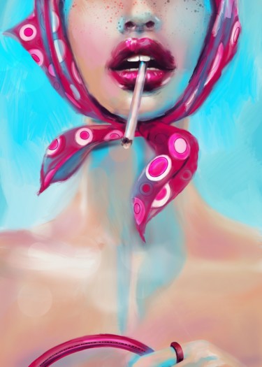 Digital Arts titled "Smoking Woman" by Evgeniya Abramova, Original Artwork, Digital Painting