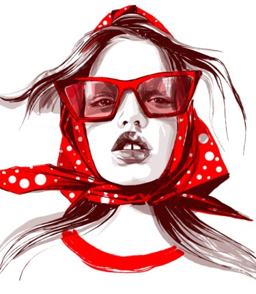 Digital Arts titled "red glasses" by Evgeniya Abramova, Original Artwork, Digital Painting