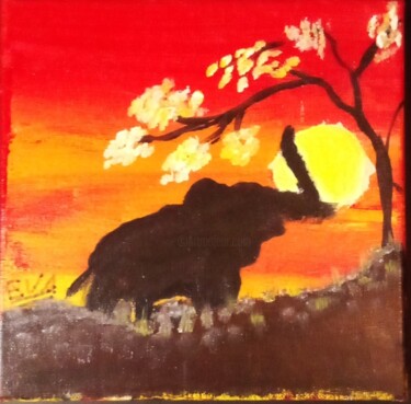 Pintura intitulada "Savane au soleil" por Eva Fercot, Obras de arte originais, Guache