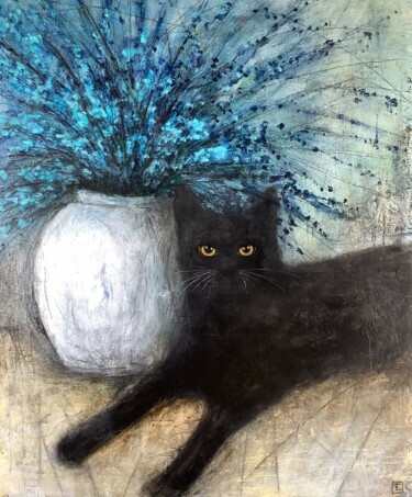 Télécharger Peinture de chat noir sur une feuille acrylique PNG En