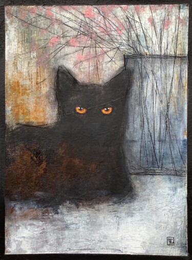 Painting titled "BLACK CAT 2" by Eva Fialka, Original Artwork, Acrylic