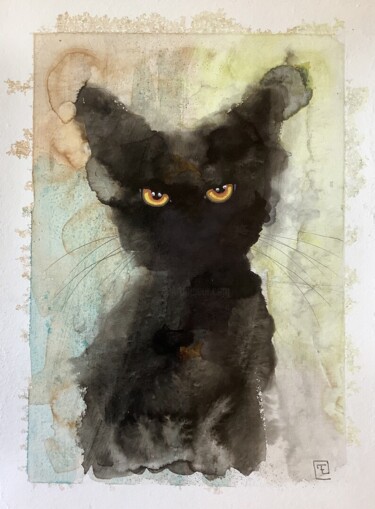 Ζωγραφική με τίτλο "CAT 5" από Eva Fialka, Αυθεντικά έργα τέχνης, Ακουαρέλα