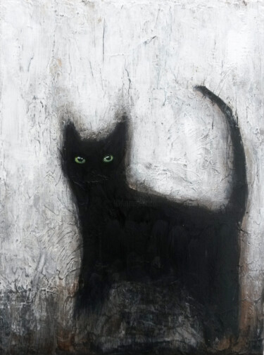 Painting titled "CHAT NOIR" by Eva Fialka, Original Artwork, Acrylic