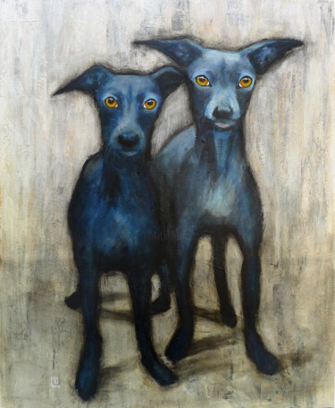 Painting titled "BLUE DOGS /2" by Eva Fialka, Original Artwork, Acrylic
