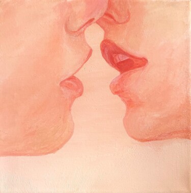 Painting titled "First kiss / Make l…" by Eva Gets, Original Artwork, Acrylic Mounted on Wood Stretcher frame