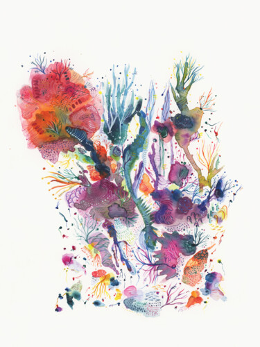 Картина под названием "Horizon aquatique" - Eva Girardeau, Подлинное произведение искусства, Акварель