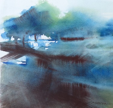 Peinture intitulée "Bleu-vert" par Eva Gohier, Œuvre d'art originale, Aquarelle