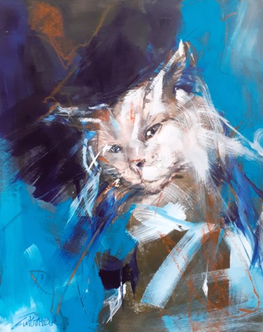Pittura intitolato "Chat bleu" da Eva Gohier, Opera d'arte originale, Acrilico