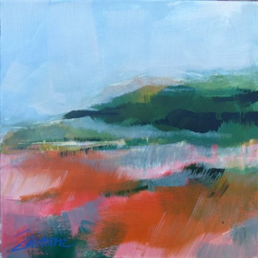 Painting titled "Paysage rouge et ve…" by Eva Gohier, Original Artwork, Acrylic