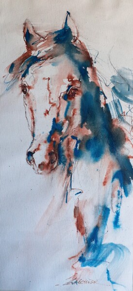 Painting titled "Blue Arabian horse" by Eva Gohier, Original Artwork, Acrylic