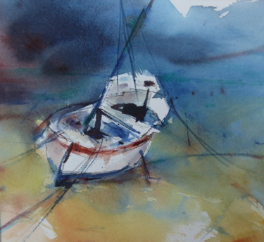 Peinture intitulée "Lointains rivages" par Eva Gohier, Œuvre d'art originale, Aquarelle
