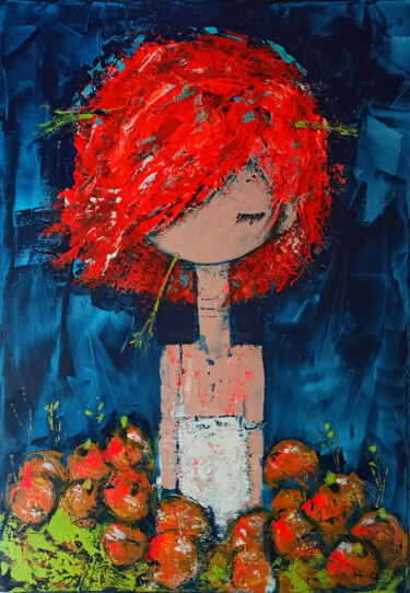 Painting titled "Pomme pomme" by Eva Hidalgo, Original Artwork, Acrylic Mounted on Wood Stretcher frame