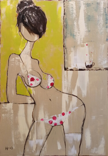 Painting titled "Coccinelle" by Eva Hidalgo, Original Artwork, Acrylic Mounted on Wood Stretcher frame