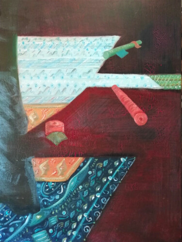 Painting titled "Tapis" by Eva Khatchadourian, Original Artwork, Oil Mounted on Wood Stretcher frame