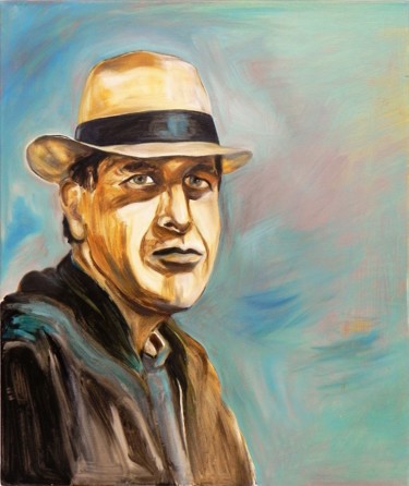 Schilderij getiteld "Leonard Cohen" door Eva Lacres, Origineel Kunstwerk, Olie