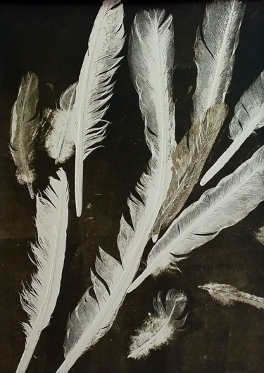 Printmaking titled "Eternal Feathers  (…" by Eva Lacres, Original Artwork, Monotype Mounted on Wood Panel