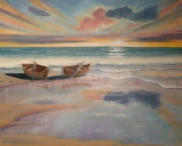 Peinture intitulée "Две лодки" par Eva Lazaryan, Œuvre d'art originale, Huile Monté sur Châssis en bois