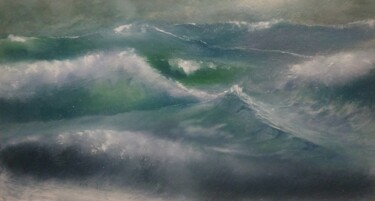 Pintura intitulada "Бушующее море" por Eva Lazaryan, Obras de arte originais, Óleo Montado em Outro painel rígido