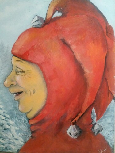 Painting titled "Шут" by Eva Lazaryan, Original Artwork, Oil Mounted on Wood Stretcher frame