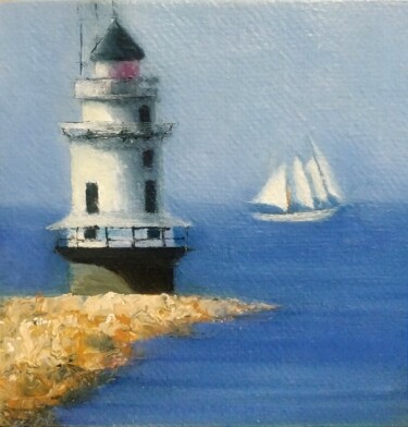 제목이 "Белый маяк"인 미술작품 Eva Lazaryan로, 원작, 기름 목재 패널에 장착됨
