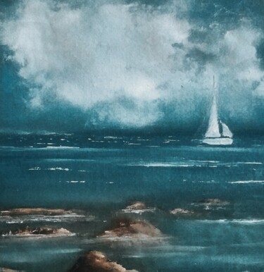 Pittura intitolato "Cинее море" da Eva Lazaryan, Opera d'arte originale, Olio Montato su Pannello di legno