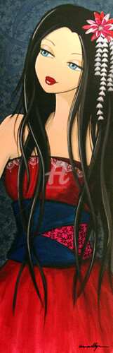 Peinture intitulée "Mukashi" par Eva Lhyn, Œuvre d'art originale, Huile