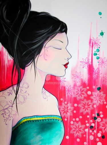 Painting titled "Jade" by Eva Lhyn, Original Artwork, Acrylic Mounted on Wood Stretcher frame