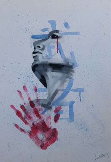 Картина под названием "The warrior" - Eva M., Подлинное произведение искусства, Акрил Установлен на Деревянная рама для носи…
