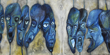 Painting titled "visages-bleus.jpg" by Eva Mifsud, Original Artwork, Oil