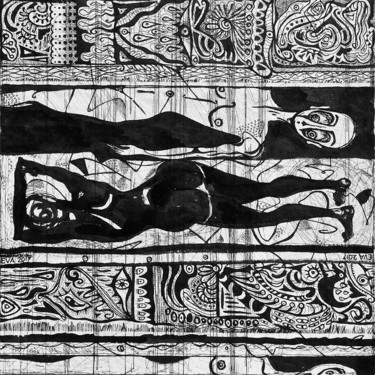 Dessin intitulée "Deux corps en noir…" par Eva Mifsud, Œuvre d'art originale, Encre