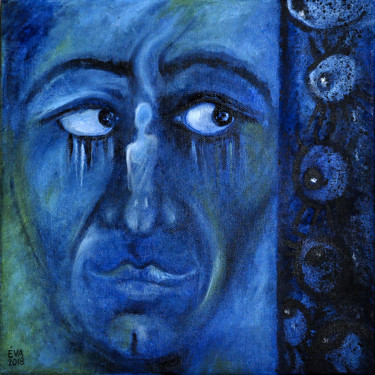 Painting titled "Regard bleu" by Eva Mifsud, Original Artwork, Oil
