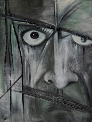 Peinture intitulée "Visage gris" par Eva Mifsud, Œuvre d'art originale, Huile