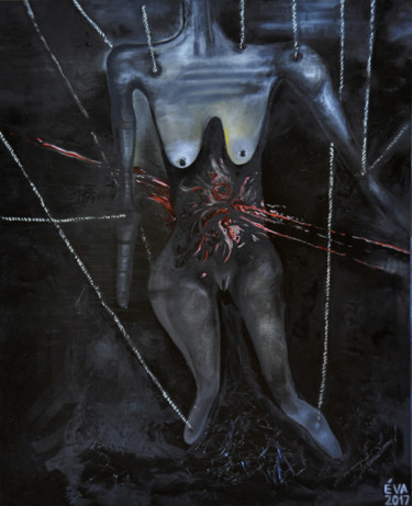 Painting titled "Femme suspendue" by Eva Mifsud, Original Artwork, Oil