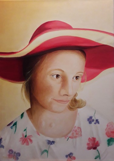Картина под названием "a kalapos hölgy / l…" - Éva Mihalovics, Подлинное произведение искусства, Масло